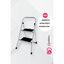 Portalife 2 Basamaklı Beyaz Çelik Merdiven – Ekstra Güvenli & Ultra Ince Katlanabilir Tasarım
