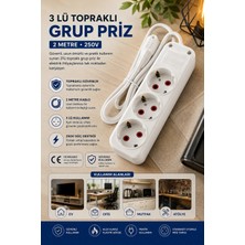 3lü Topraklı Grup Priz - 2 Metre 250 Volt - Önder