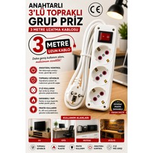 Anahtarlı 3lü Topraklı Grup Priz - 3 Metre - Önder