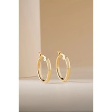 Nereze 925 Ayar Gümüş Gold Kaplama Oval 20 mm Şarnel Halka Küpe