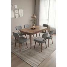 Asaella Mobilya Hopii 80X132 Açılır Kelebek Masa 6 Sandalye Mutfak Masası Takımı, Yemek Masası Takımı