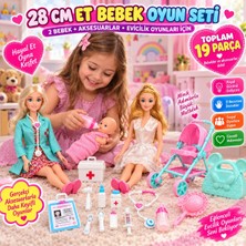Hepsilazım Oyuncak Doktor Hemşire Et Bebek Anne Bebek Oyun Seti 19 Parça Aksesuarlı Evcilik Oyunu