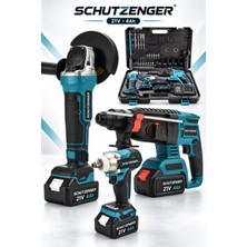 SCHUTZENGER Çift Akülü Kırıcı Delici Hilti Darbeli Somun Sıkma Vidalama Spral Taşlama Makinesi Mavi Kömürsüz