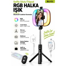 Blic BLV31 Rgb Ring Light Bluetooth Kumandalı Selfie Çubuğu & Tripod – 9.6W Şarjlı LED Halka Işık, 3 Işık Tonu, 78.5 cm