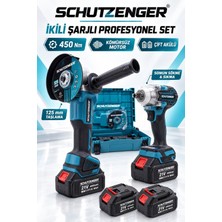 SCHUTZENGER 125MM Şarjlı Taşlama Spral Makinesi Somun Sıkma Vidalama 450NM Torklu Mavi Set