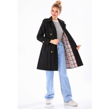 TUTveAL Collection Kadın Suya Dayanıklı Büyük Beden Trençkot Kemerli Uzun Kruvaze Trençkot Bonded Kumaş Astarlı