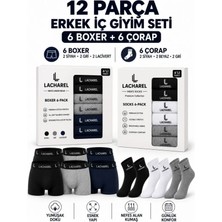 paris store Erkek 12LI Iç Giyim Seti Pamuklu 6 Boxer 6 Çorap Çoklu Paket - Siyah - Lacivert - Gri - Beyaz