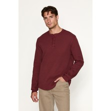 Grimelange Sıella Erkek Organik Pamuklu Patlı Uzun Kollu Bordo Sweatshirt