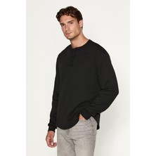 Grimelange Sıella Erkek Organik Pamuklu Patlı Uzun Kollu Siyah Sweatshirt