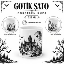 Tişört Kodu Gotik Şato Tasarımlı Porselen Kupa – Siyah Beyaz 325 ml