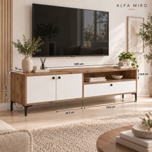Alfimo Mobilya Nova 165 cm Tv Sehpası / 2 Kapaklı Çekmeceli Tv Ünitesi / Atlantik Çam - Beyaz