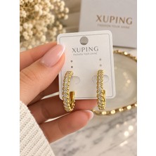 İdilce Xuping 14K Altın Kaplama Renk Zirkon Taşlı Halka Küpe – Işıltılı Şık Tasarım