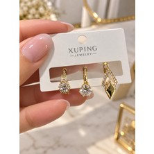 İdilce Xuping 14K Altın Kaplama Rengi Zirkon Taşlı Minimal Sallantılı Küpe – Zarif Taşlı Tasarım