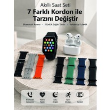 Timion Bluetooth Görüşme Destekli Akıllı Saat Seti Kablosuz Kulaklık, 7 Kordon ve Çoklu Spor