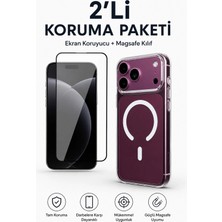 Alan Tech iPhone 17 Pro Max - 18 Pro Max Uyumlu 2'li Koruma Paketi Magsafe Wireless Şarj Destekli Kamera Korumalı Şeffaf Darbe Emici Kılıf + 9h Hd+ Temperli Cam Ekran Koruyucu Set Paket