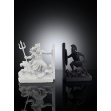 Demirhan3D 📚 Odyssey & Poseidon Figürlü Kitap Sıkıştırıcı Bookend | Dekoratif Kitaplık Düzenleyici | Siyah & Beyaz