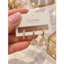 İdilce Xuping 14K Altın Kaplama Rengi Zirkon Taşlı Bulut ve Gökkuşağı Küpe – Sallantılı Şık Tasarım