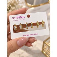 İdilce Xuping 14K Altın Kaplama Renk Minimal 3’lü Küpe Seti – Zirkon Taşlı Mini Halka Küpe