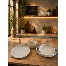 Lavonni Terra Daily Set 5 Parça Döküm Granit Tava Seti 20-24-28 cm Tava 26 cm Krep Tava 14 cm Sosluk Cappuccino Yapışmaz Yüzey