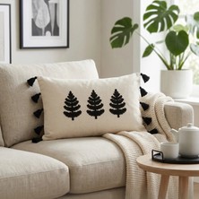 Destiva Home Buldan Işi Ağaç Desenli Punch Nakışlı Püsküllü Gizli Fermuarlı Pamuk Kırlent Kılıfı 35X55 cm