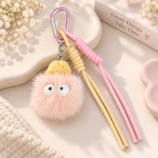 Kumru Studio Puffy Pembe-Krem Bereli Ponpon Çanta Charmı