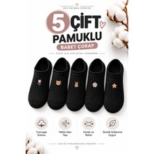 Hitit Socks Kadın 5 Çift Haycan ve Çiçek Desenli Görünmez Çorap Babet Çorap