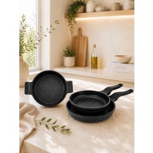 Lavonni Harmony Trio 3 Parça Döküm Granit Set 18 cm Sahan 20 cm ve 24 cm Tava Siyah Yapışmaz Yüzey