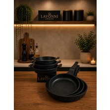 Lavonni Harmony Grand Set 6 Parça Döküm Granit Sahan ve Tava Seti 18-20-22 cm Sahan 20-24-28 cm Tava Siyah