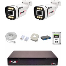 Fury Ip 2 Kameralı 1080P Sesli 6 Warm LED Renkli Gece Görüşlü Güvenlik Kamera Sistemi 320GB 1606