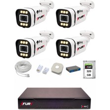 Fury Ip 4 Kameralı 1080P Sesli 6 Warm LED Renkli Gece Görüşlü Güvenlik Kamera Sistemi 320GB 1606