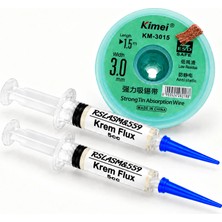 Smnr Elektronikci Kimei KM-3015 3,0mm Lehim Sökme Teli Krem  5cc 2’li Flux  Seti TK39