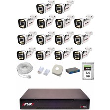 Fury Ip 14 Kameralı 1080P Sesli 6 Warm LED Renkli Gece Görüşlü Güvenlik Kamera Sistemi 320GB 1606