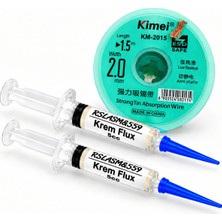 Smnr Elektronikci Kimei KM-2015 2,0mm Lehim Sökme Teli Krem  5cc 2’li Flux  Seti TK21