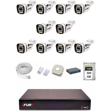 Fury Ip 10 Kameralı 1080P Sesli 6 Warm LED Renkli Gece Görüşlü Güvenlik Kamera Sistemi 320GB 1606
