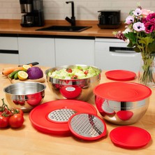 Tec-X Rosso 9 Prç. Saklama Kabı Rendeli Kırmızı (24 cm , 20 cm , 16 Cm)