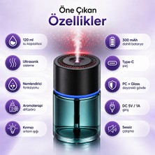 Hiltech Araç Içi Aromaterapi Nemlendirici 120 ml Ultrasonik Sisleme Type-C Şarjlı 300