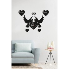 St. Morritz Kişiye Özel Kalpli Sevgi Kuşları - Çiftlere Özel Dekoratif Ahşap Duvar Saati 70X50CM