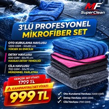 MF SuperClean Mikrofiber Oto Bez Seti -  Süper Paket - Kurulama-Cila-Detay Havlusu - 3 Adet