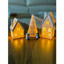 St. Morritz Kar Taneli 3lü Kış Evleri - 2 Noel Evi 1 Çam Ağacı-  Dekoratif Ev - Yılbaşı Süsleri - Hediyeli