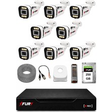 Fury 8 Kameralı 1080P Sesli 6 Warm LED Renkli Gece Görüşlü Güvenlik Kamera Sistemi 250GB 1606