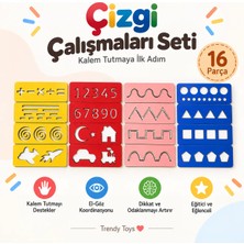 Trendy Toys Eğitici Ahşap Çizgi Çalışmaları 16 Parça Motor Becerileri Geliştiren Oyun Seti