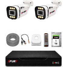 Fury 2 Kameralı 1080P Sesli 6 Warm LED Renkli Gece Görüşlü Güvenlik Kamera Sistemi 1tb 1606