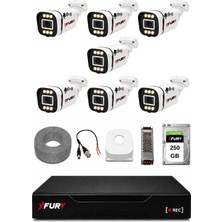 Fury 7 Kameralı 1080P Sesli 6 Warm LED Renkli Gece Görüşlü Güvenlik Kamera Sistemi 250GB 1606