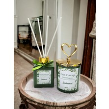 St. Morritz Kalp Gold Başlıklı Sandal Ağacı Kokulu Yeşil Bardak Mum ve Çubuklu Oda Kokusu Seti 100 ml