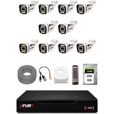 Fury 10 Kameralı 1080P Sesli 6 Warm LED Renkli Gece Görüşlü Güvenlik Kamera Sistemi 250GB 1606