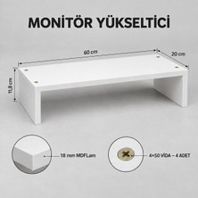 Özçamlar Mobilya Monitör Yükseltici 60X20X11,8 cm Beyaz Mdf