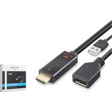 Hadron HDX7901 HDMI USB To Dısplayport Aktıf Dönuşturucu Kablo 4K 60HZ 26 cm Sıyah