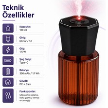 Hiltech Araç Içi 120 ml Ultrasonik Hava Nemlendirici ve Aromaterapi Difüzörü Type-C Şarjlı