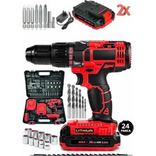 St. Morritz Pro Japan Seri 144 Vf 5 Ah Metal Şanzıman Çift Akülü Şarjlı Darbeli Matkap 24 Parça Akülü Vidalama