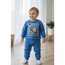 Erca Home Tekstil Ürünleri %100 Pamuklu  Kışlık Içi Polar Sweatshirt / Eşofman Takımı 1 2 3 4 Yaş Erkek Mavi